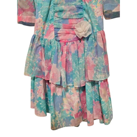 90s Vintage Girls Party Dress Size 10 Pastel Floral Print - Picture 3 of 6